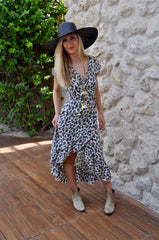 Maxi Wrap Dress - Cream Leopard