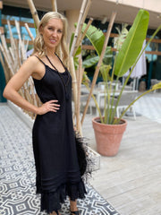 Linen Fray Dress -Black Long
