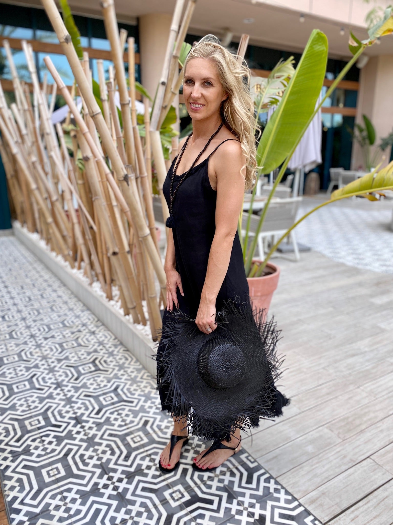 Linen Fray Dress -Black Long