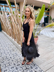 Linen Fray Dress -Black Long