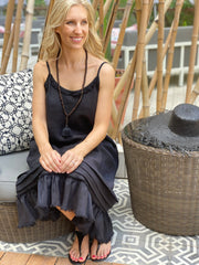 Linen Fray Dress -Black Long