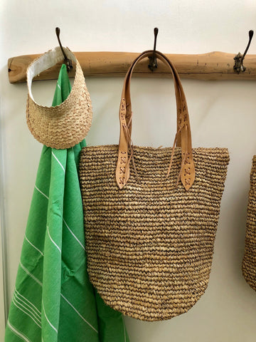 Raffia Tote Leather Handle - Natural