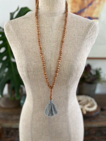 Light Wooden Bead Tassel - Light Grey
