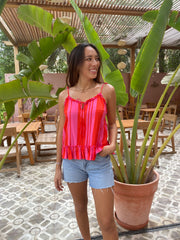 Lottie Top - Red and Pink Stripe