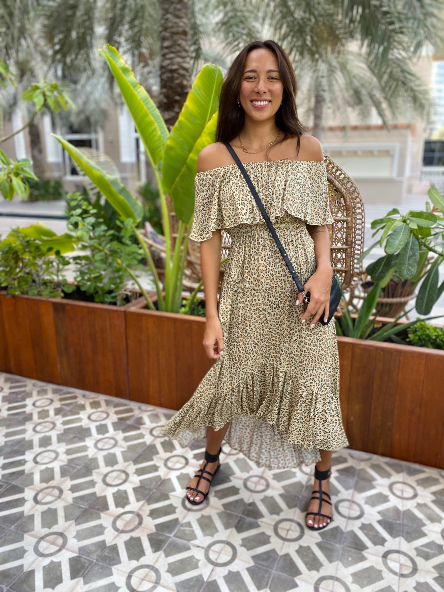 Double frill Dress - Brown Leopard