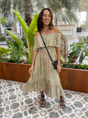 Double frill Dress - Brown Leopard