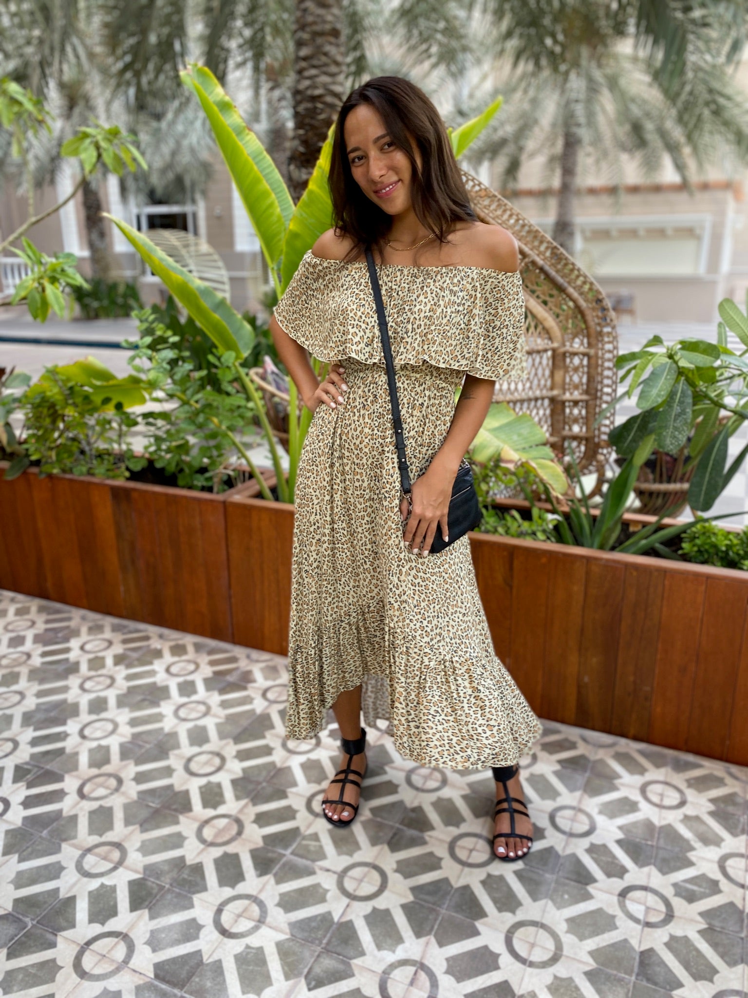 Double frill Dress - Brown Leopard