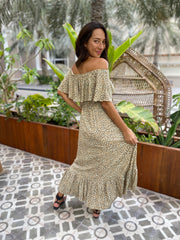 Double frill Dress - Brown Leopard