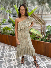 Double frill Dress - Brown Leopard