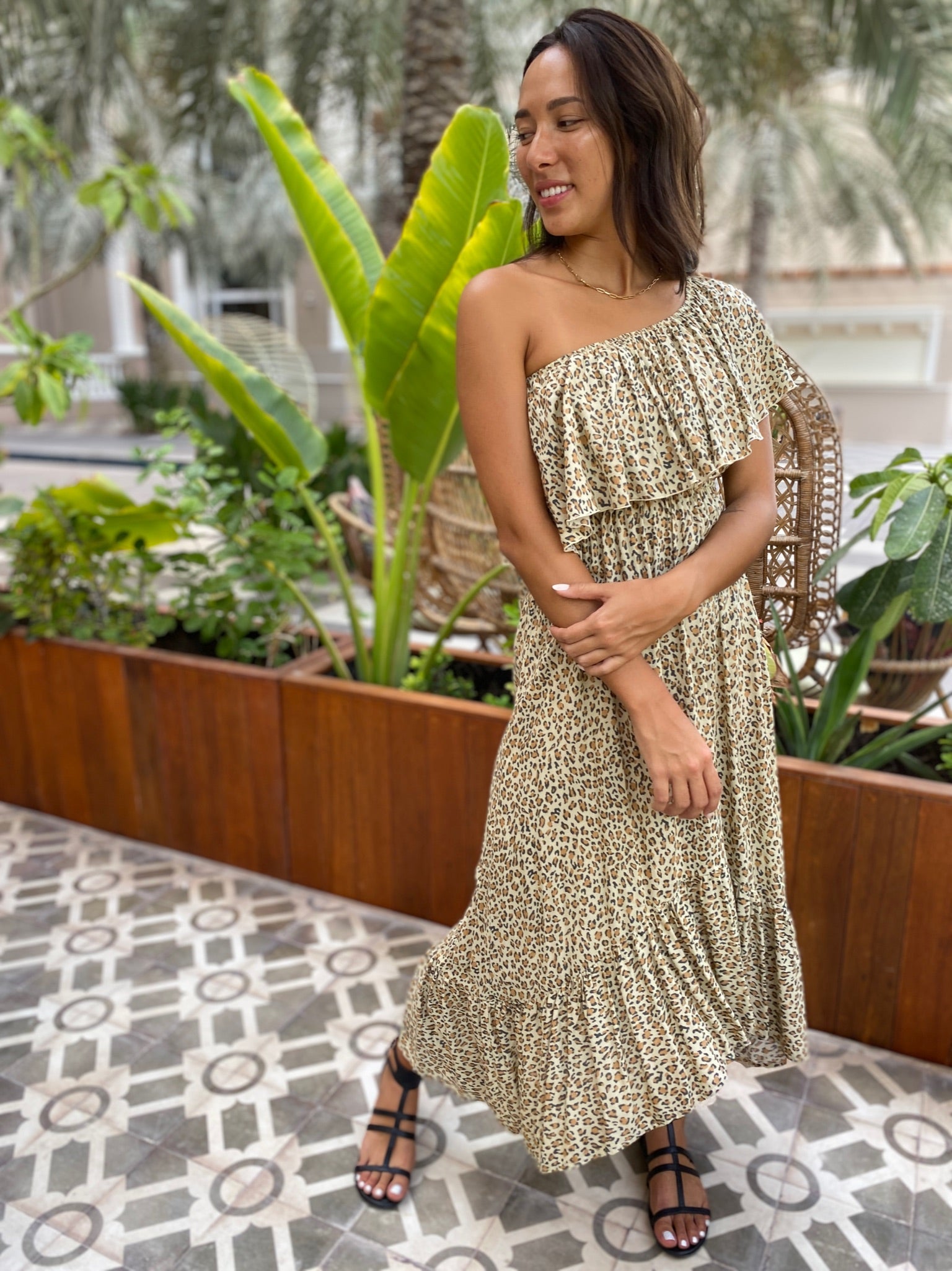 Double frill Dress - Brown Leopard