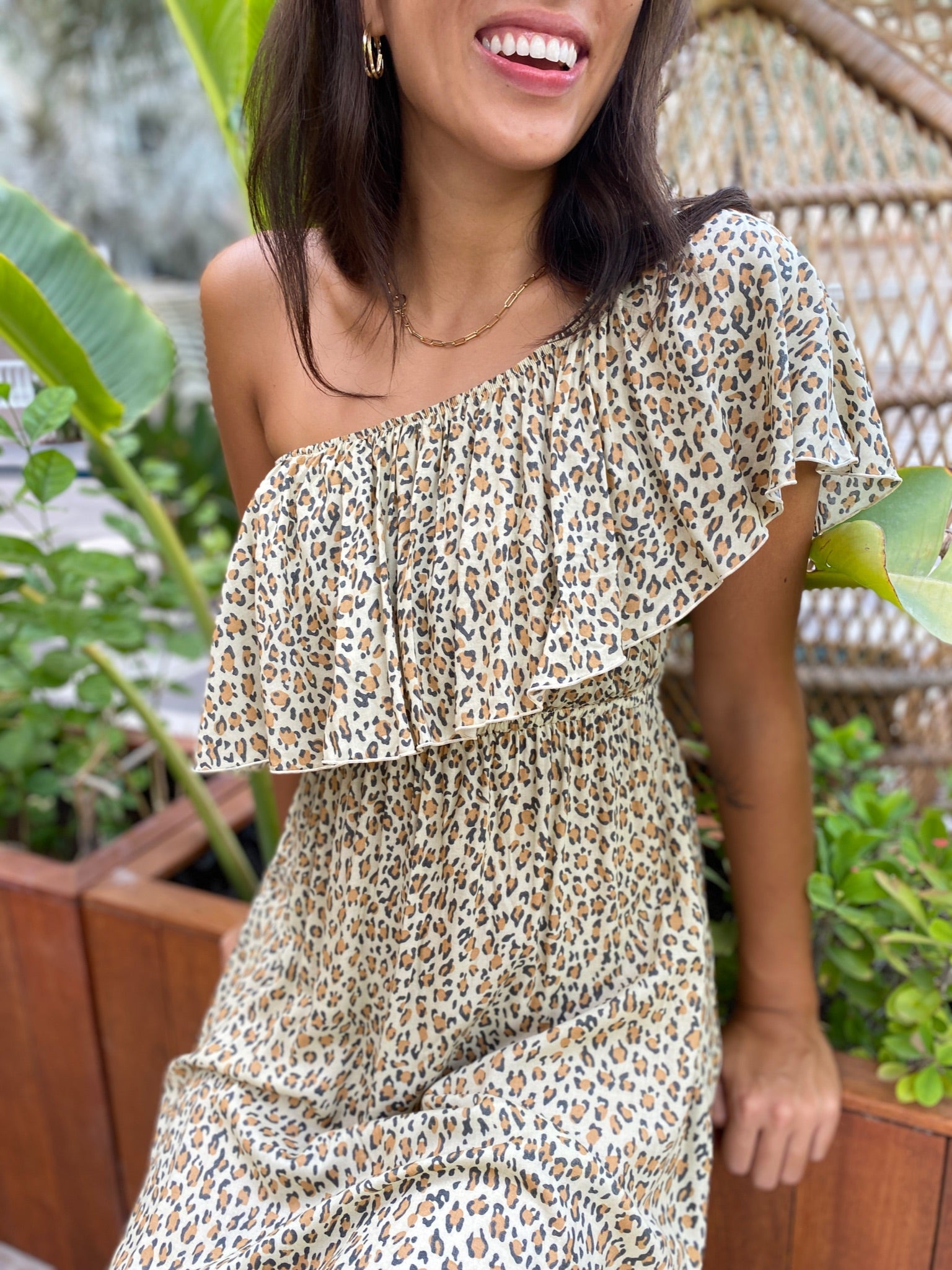 Double frill Dress - Brown Leopard