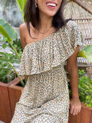 Double frill Dress - Brown Leopard