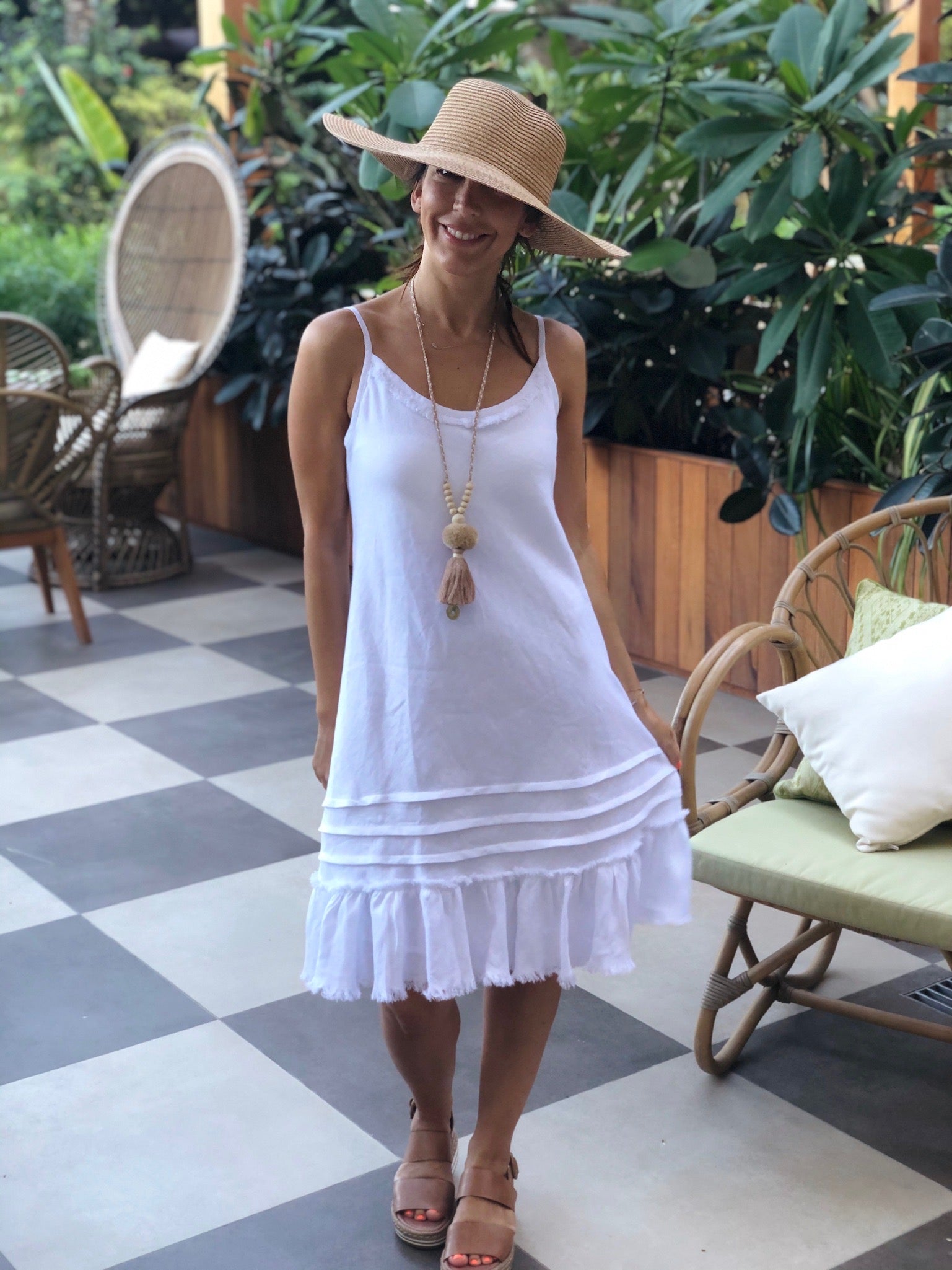 Linen Fray Dress - Cropped White