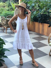 Linen Fray Dress - Cropped White