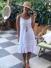 Linen Fray Dress - Cropped White