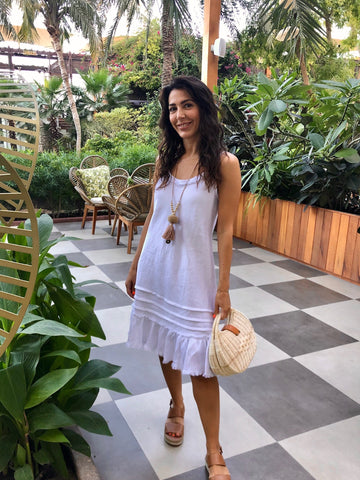 Linen Fray Dress - Cropped White