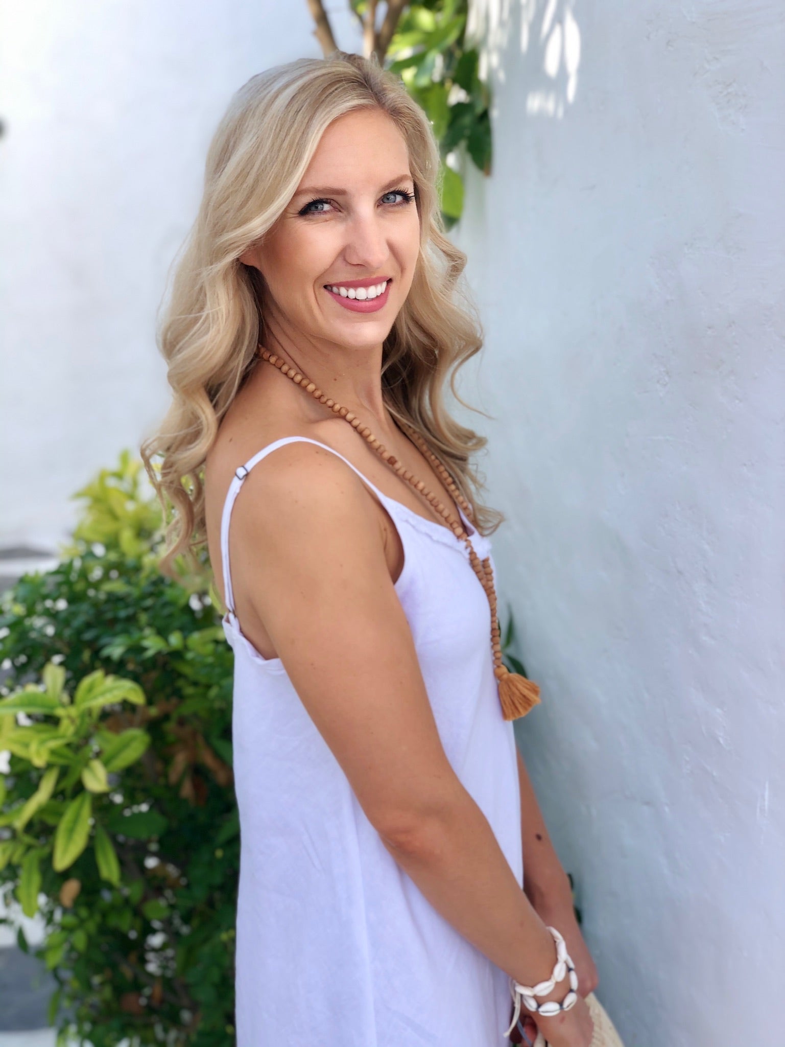 Linen Fray Dress - White Long