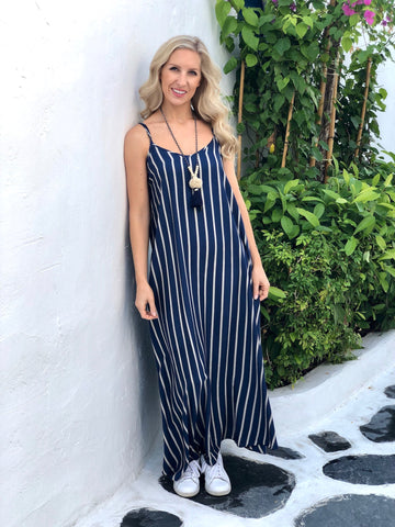 Monica Maxi Dress - Navy and Tan ZigZag