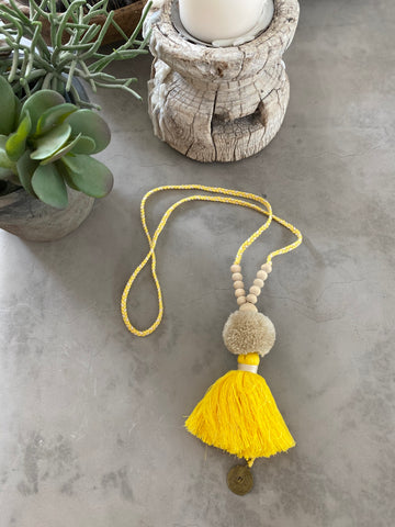 Pompom Tassel Necklace - Yellow