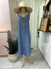 Slip Dress Linen - Steel Blue