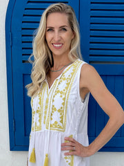 Stevie Dress - White with Yellow Gold