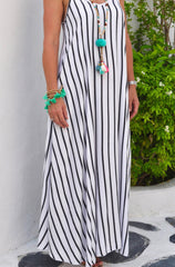 Monica Maxi Dress - White with Black Zigzag