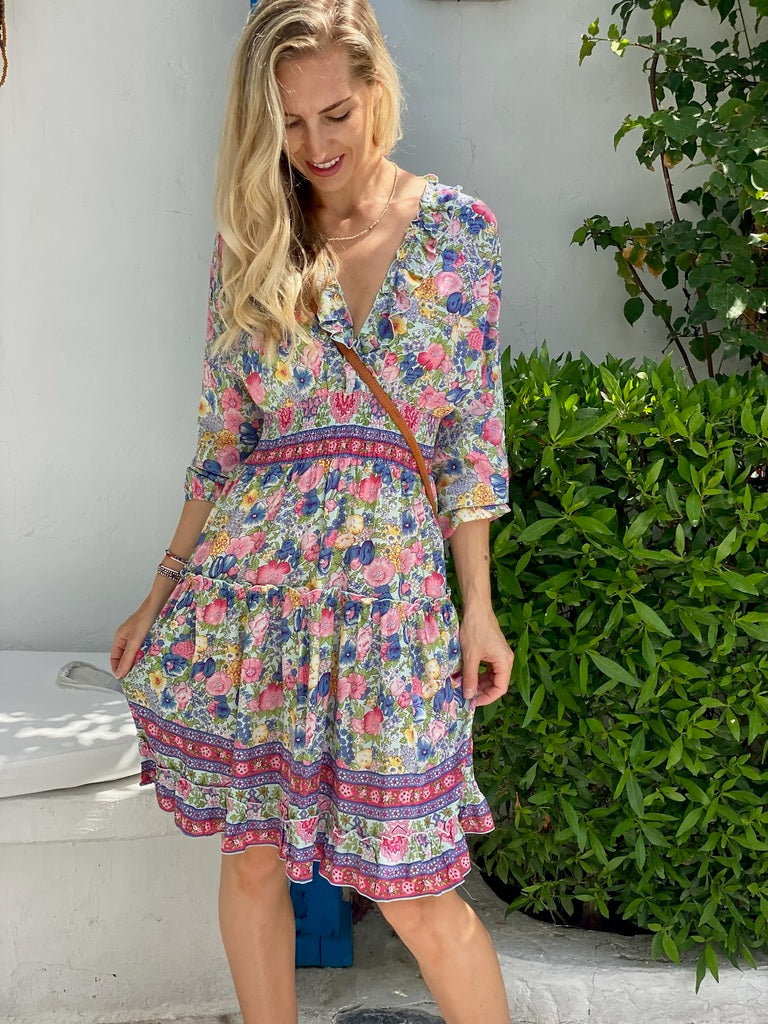 Selena Dress - Blue and Pink Floral