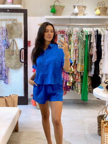 Linen Shorts - Cobalt Blue