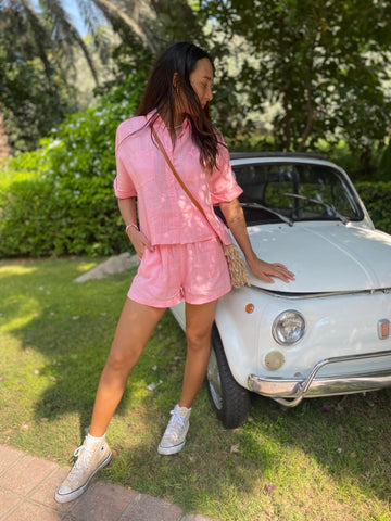 Linen Shorts - Baby Pink