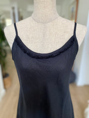 Linen Fray Dress - Cropped Black