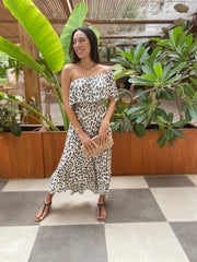 Double Frill Dress - Cream Leopard