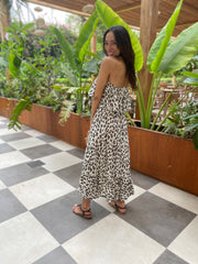 Double Frill Dress - Cream Leopard