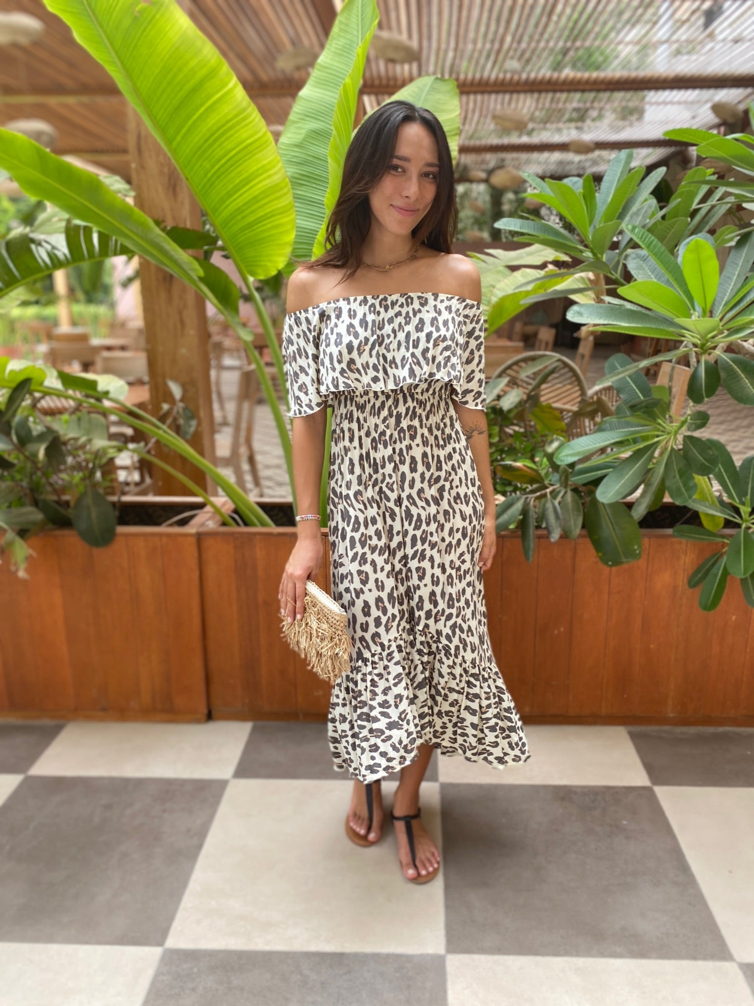 Double Frill Dress - Cream Leopard