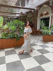 Double Frill Dress - Cream Leopard