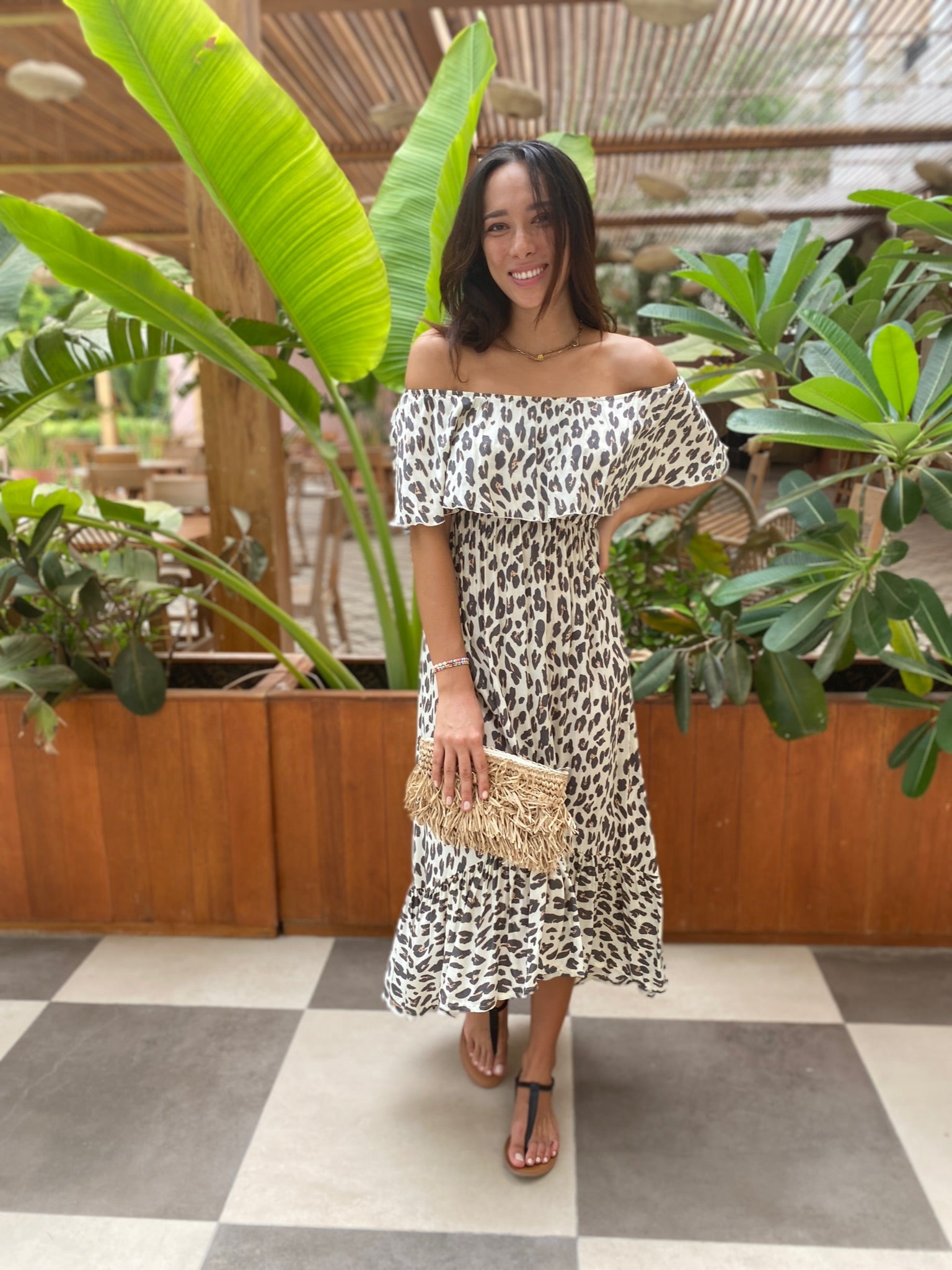 Double Frill Dress - Cream Leopard